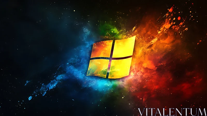 Windows-style quadrants over multicolor cosmic cloud field.