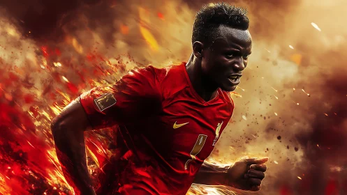 Explosive motion study of sprinting footballer in pyroclastic field.