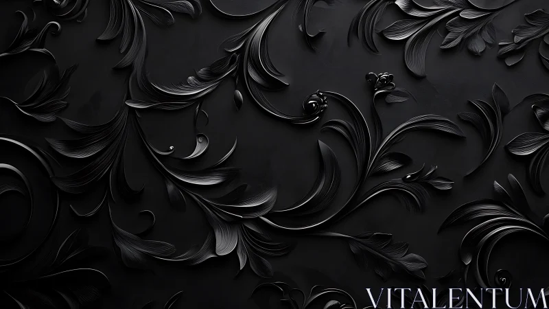 Dark sculpted floral relief with flowing baroque curves.