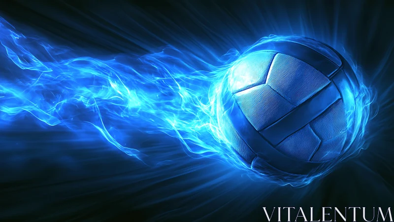 Blazing blue volleyball comet streaking through digital night.