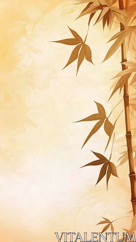 Vertical bamboo stalk and stylized leaves define warm minimal field
