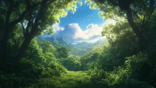 Portal Through the Forest Canopy Frames Mountain Majesty