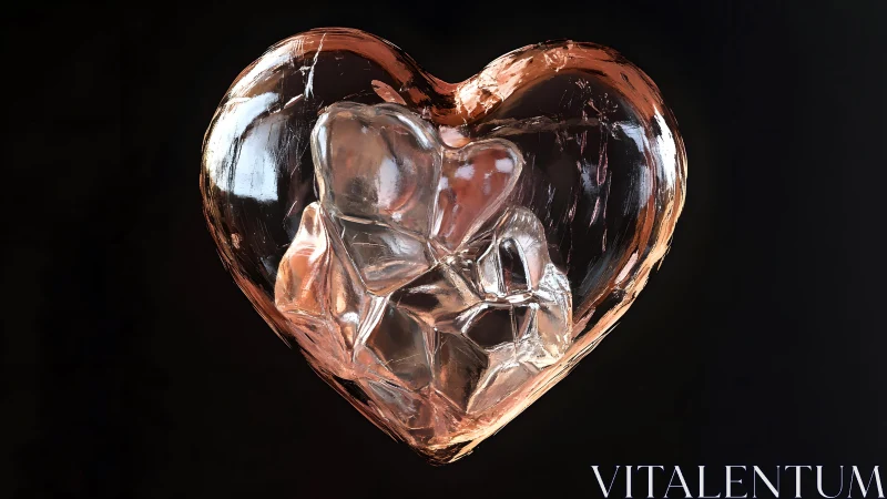 Crystal heart sculpture with ice shards, realistic digital art.