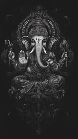 Monochrome Ganesh mandala with ornate divine detailing.