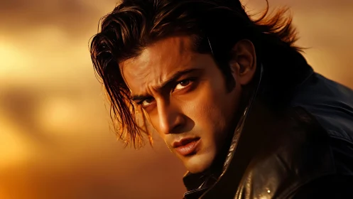 Moody sunset portrait of a leather-clad daydreamer.