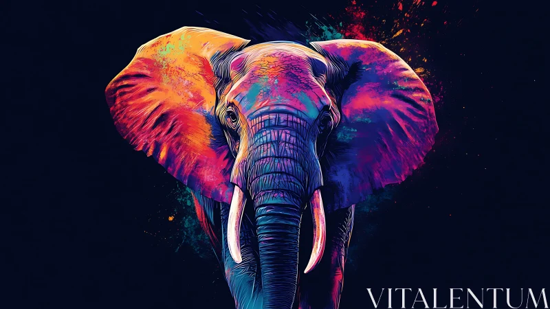 Digital illustration depicts frontal view of stylized elephant