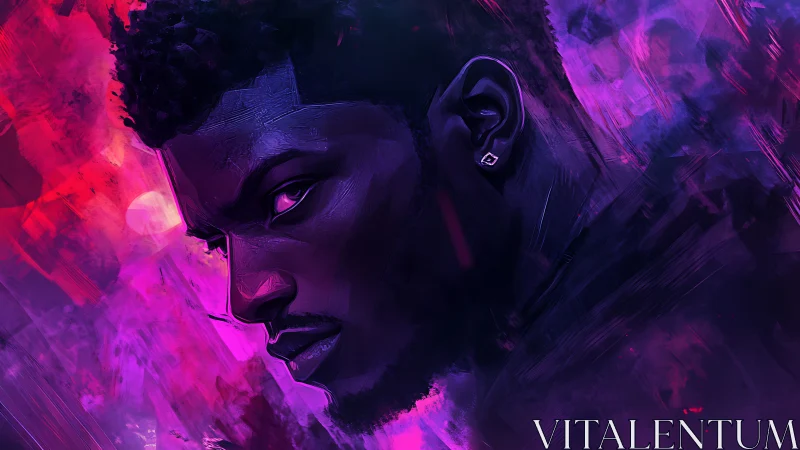 Neon magenta portrait of pensive man in angular side profile