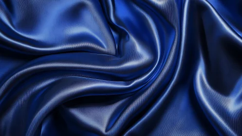 Blue Silk Fabric Close-Up with Flowing Folds.