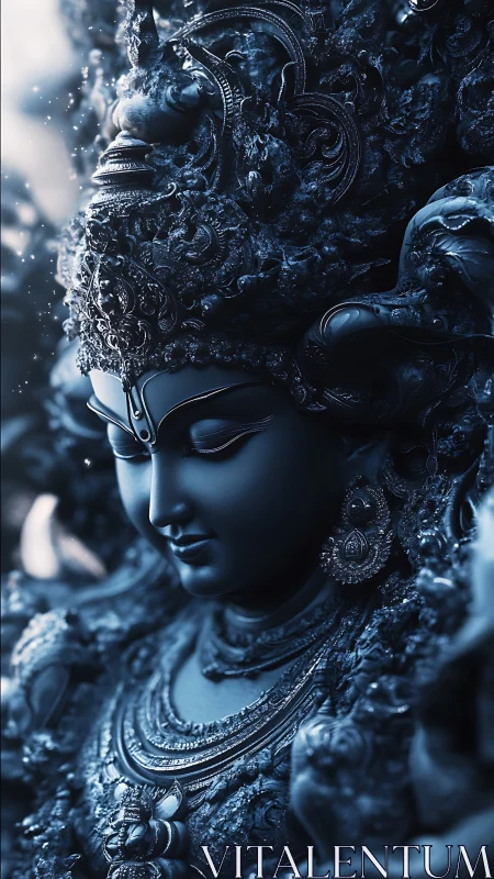 Divine blue deity portrait bathed in ethereal radiant light.