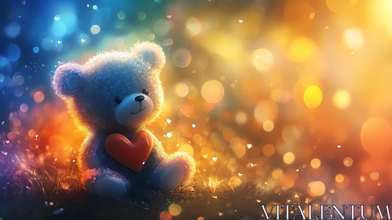 Cuddle-bright teddy bear holding a glowing little heart.