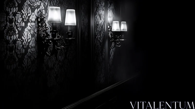 Soft wall sconces casting gentle light in a dark hallway.