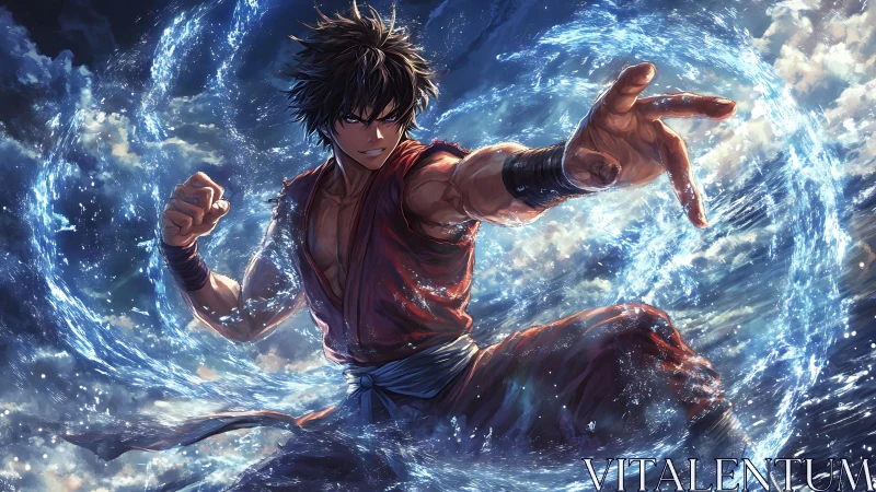 Martial waterbender channels swirling ocean energy.