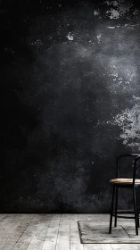 Minimalist industrial stool against weathered studio wall.