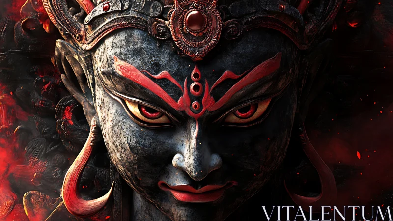 Mythic stone deity rendered in high-contrast digital chiaroscuro