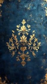 Ornate gold damask motif over distressed midnight blue field.