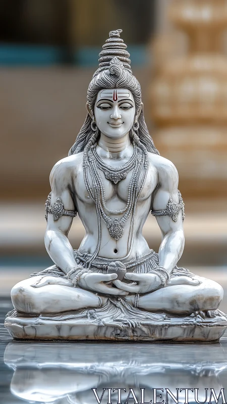 Serene white Shiva sculpture reflects meditative stillness.