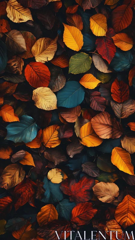 Gentle carpet of jewel-toned autumn leaves at rest.