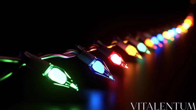 Holiday string lights glowing with vivid bokeh trail.