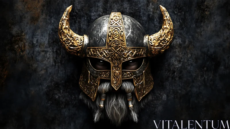 Golden horned warrior helm with watchful shadowed eyes.