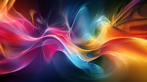 Vibrant light waves flow across dark gradient background