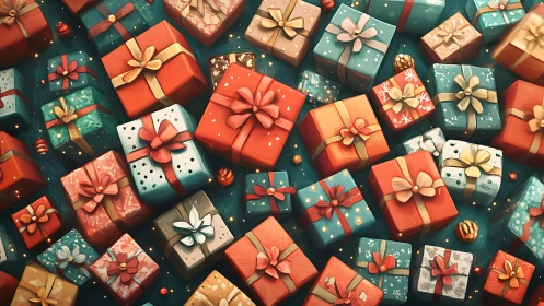 Orthogonal array of ribboned gift boxes under soft bokeh lighting.