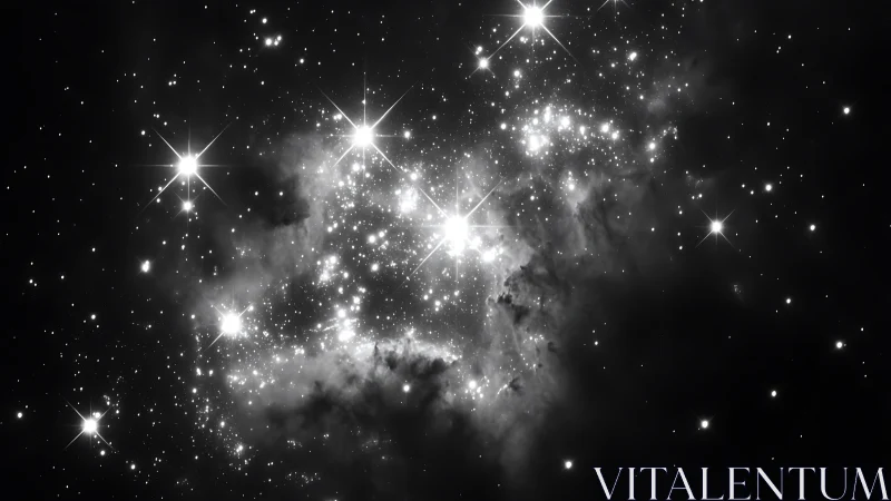 Radiant star cluster emerging within dense cosmic dust.