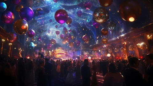 Gilded ballroom gala rendered with luminous atmospheric depth