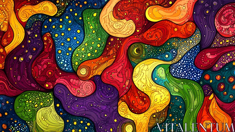 Colorful abstract swirls with dotted textures in motion.