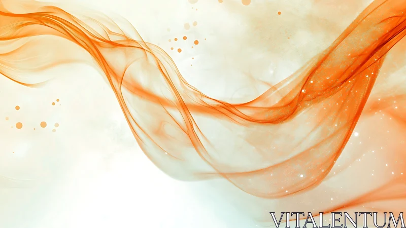 Tangerine silk currents swoop across a pale, glowing sky