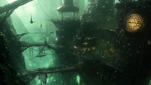 Sunken Neon Citadel Breathing In The Deep Green Gloom.