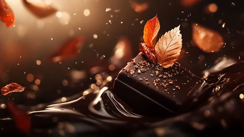 Velvety chocolate block welcomes cozy autumn leaves above