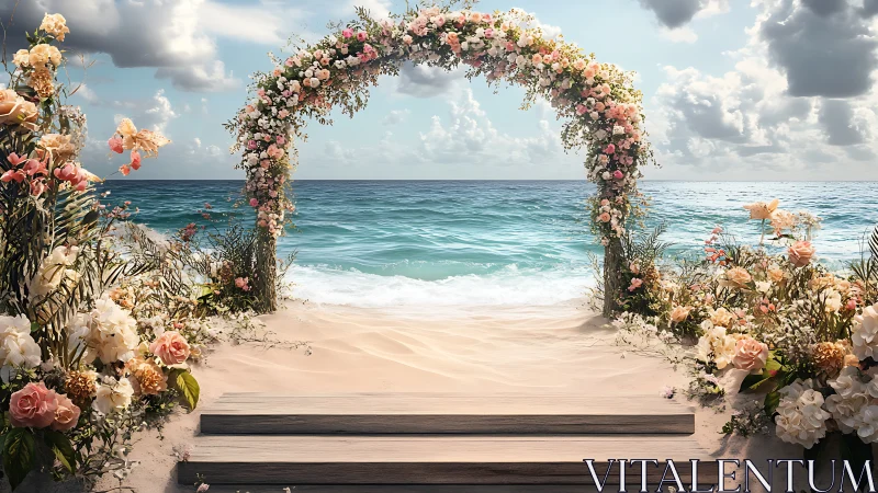 Sea-kissed floral archway framing a dreamy wedding horizon.
