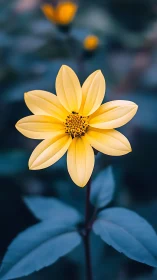 Cheerful yellow flower blooms with radiant petals against blue