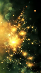 Golden particle tree shape on dark green background.