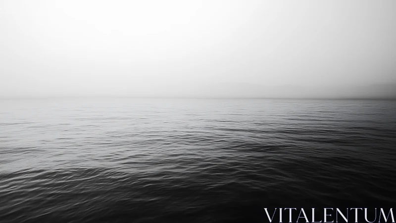 Silent monochrome sea dissolving into pale horizon mist.
