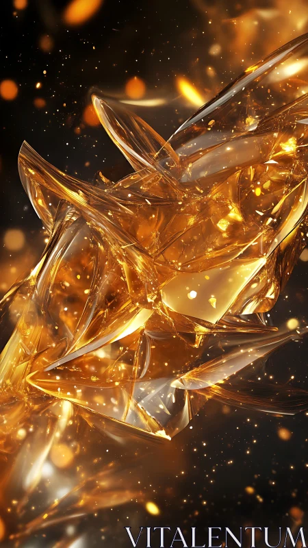 Shattered golden crystal vortex in luminous motion study.
