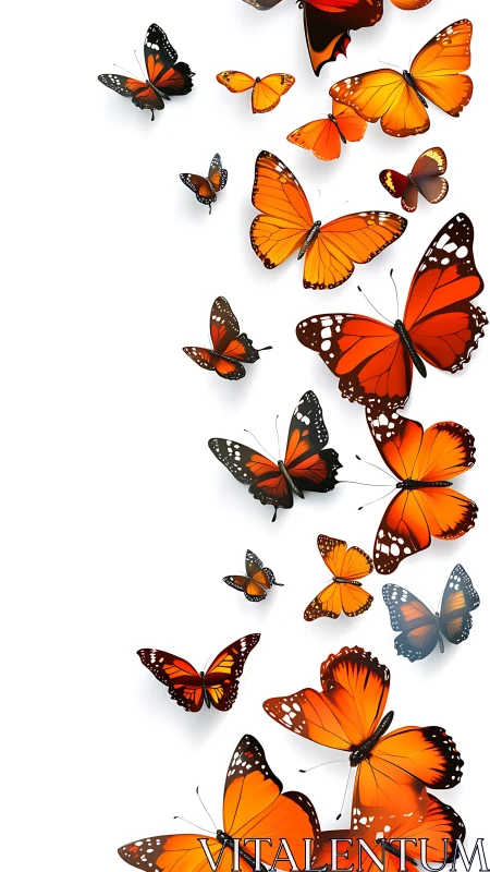 Orange butterflies are digitally rendered on white background