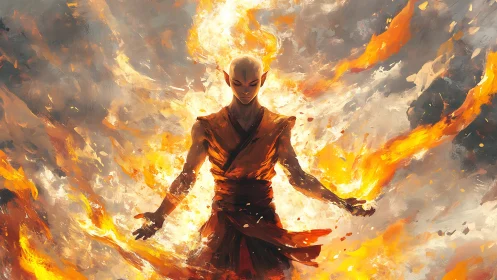 Flame Avatar Warrior Engulfed in Inferno