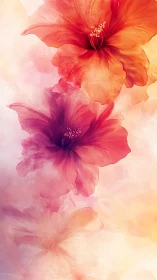 Translucent Hibiscus Flowers. Watercolor Gradient Study.