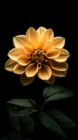 Golden Dahlia's Luminous Bloom Against Velvet Darkness.
