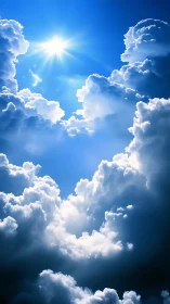 Radiant midday sun breaking through towering clouds.