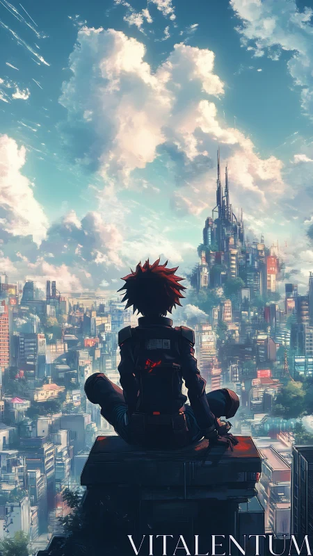 Skyline drifter atop neon city dreaming of tomorrow’s towers.