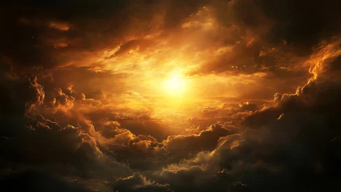 Dense cloudscape with central luminous solar region.