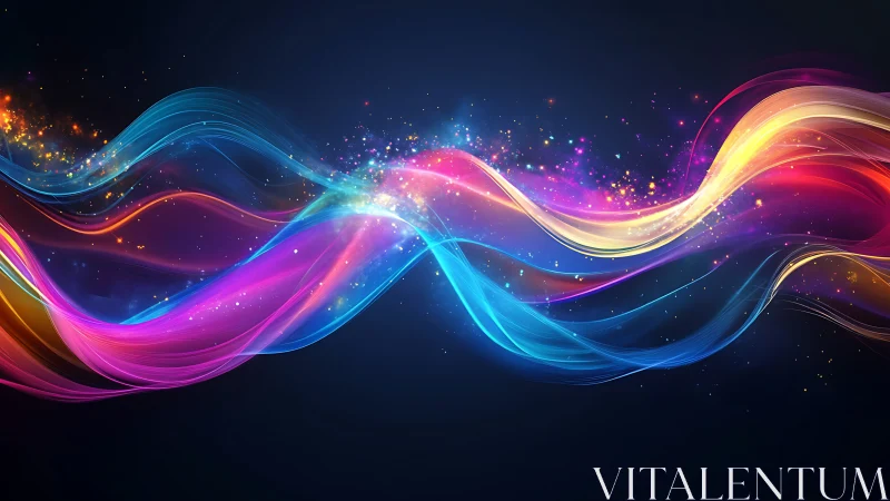 Glowing rainbow waves of light dancing across a starry night.