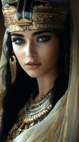 Emerald-eyed desert queen wrapped in sunlit royal metal.