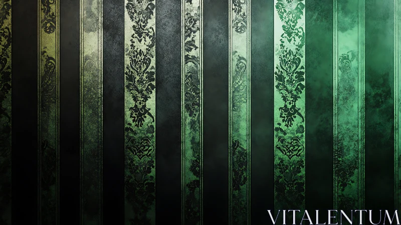 Vintage green striped wallpaper glows with quiet character