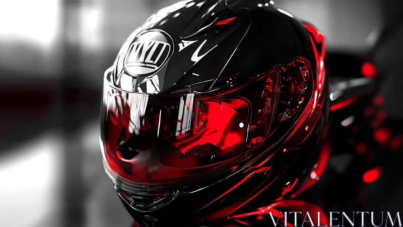 Crimson visor storm on a mirror-bright racing helmet.