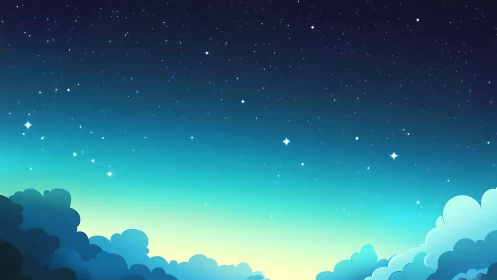 Soft glowing night sky opens gently above quiet clouds