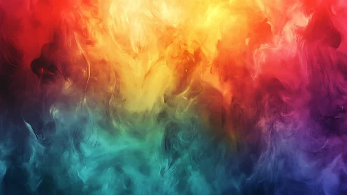 Prismatic stormclouds swirl in molten rainbow nebula light.