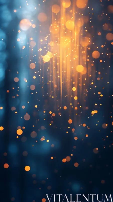 Golden sparks drift gently through a deep blue dream